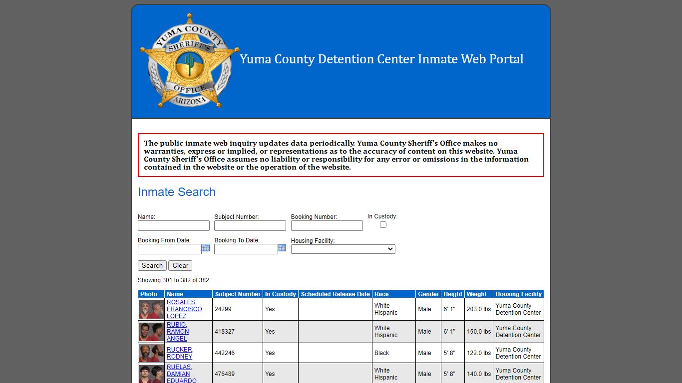Inmate Search - Yuma County Sheriff